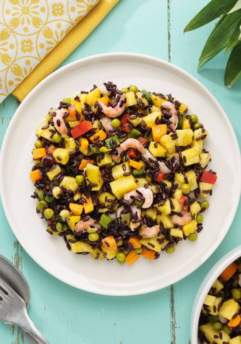 Recipe Black Rice Salad with Pineapple, Vegetables and Shrimp
