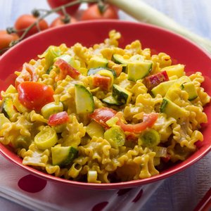 Saffron Pasta with Zucchini and Cherry Tomatoes