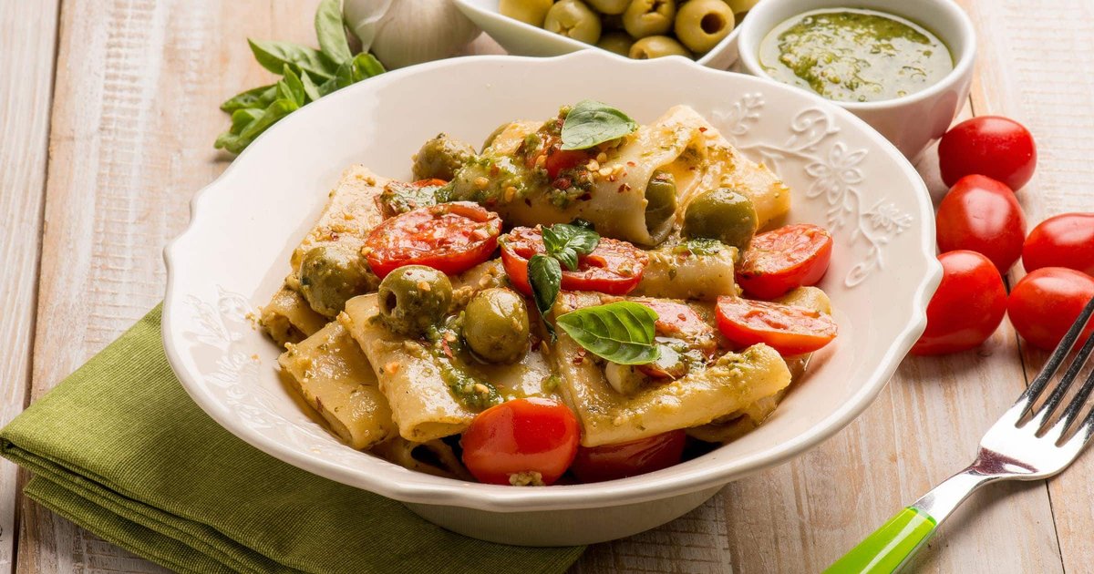 Recipe Paccheri with Olive Pesto and Cherry Tomatoes - The Recipes Club