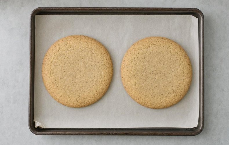Baci di Dama Cake, step 7: the baked rounds, golden and slightly cracked