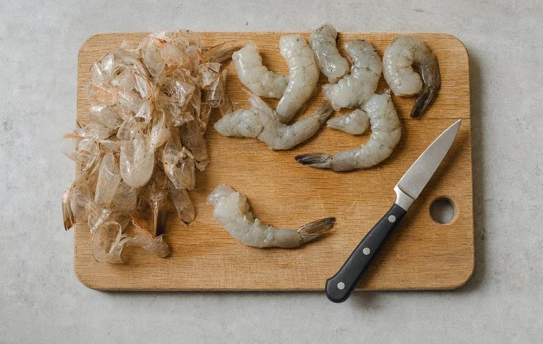 Bacon-Wrapped Lime Shrimp, step 1: shrimp tails peeled with the tail fin left on