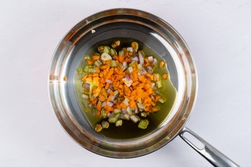 Chopped carrot, celery, and onion for the meat ragù