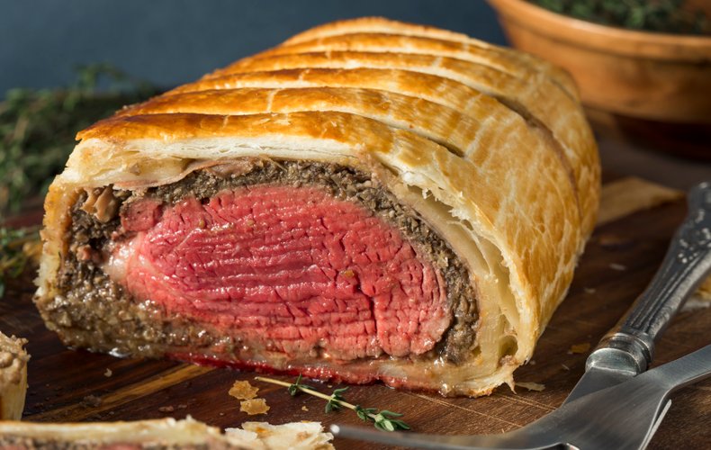 Beef Wellington in a puff pastry crust