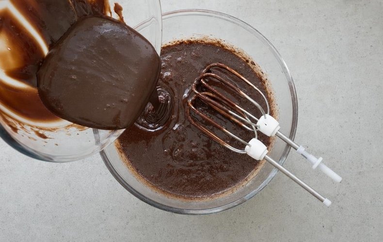 Brownie Trifle with Mascarpone Cream, step 3: brownie batter mixed with sifted flour