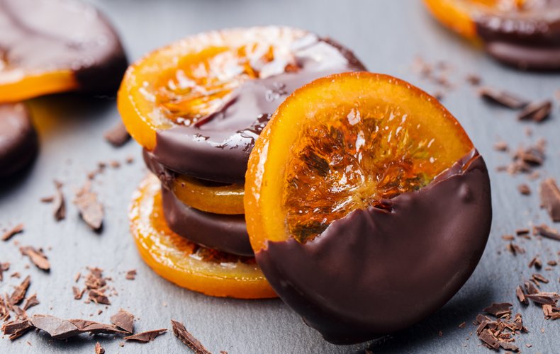 Candied orange slices with dark chocolate