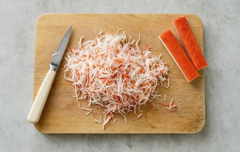 Surimi cut into very thin strips