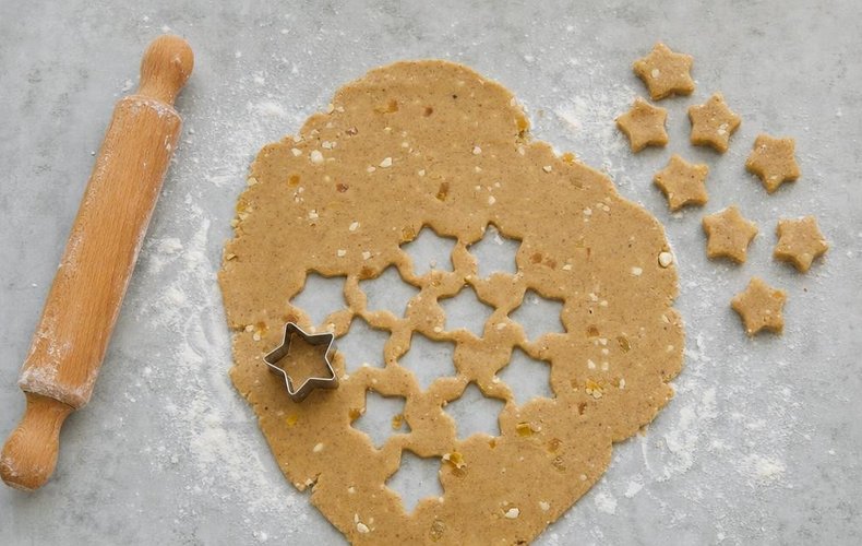 Chocolate-Covered Cookies, step 4: star cookies cut out of the rolled dough