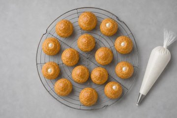 Chocolate Profiteroles, step 9: cream puffs filled with Chantilly cream
