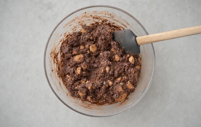 Chocolate Salami with Amaretti Cookies, step 3: crushed amaretti folded into the chocolate mixture