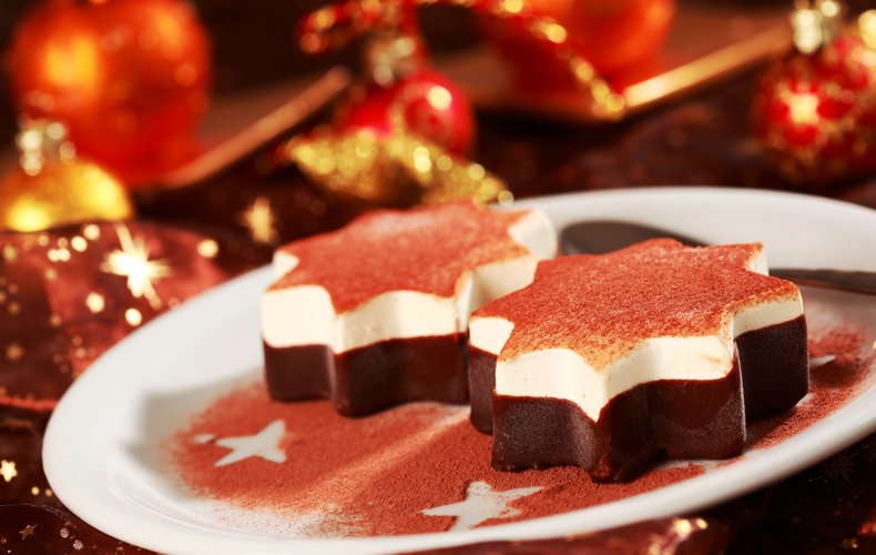 Star-shaped torrone semifreddo dipped in dark chocolate