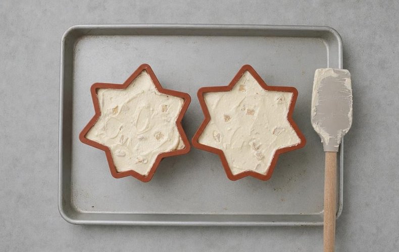 Christmas Star Torrone Semifreddo, step 5: the mixture leveled in star-shaped molds