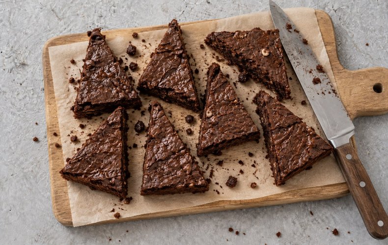 Christmas Tree Brownies, step 7: brownie triangles and white chocolate tinted green