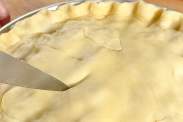 Top crust brushed with egg yolk