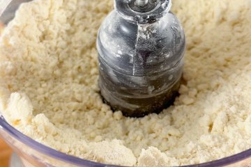 Butter worked into the flour with a fork until sandy
