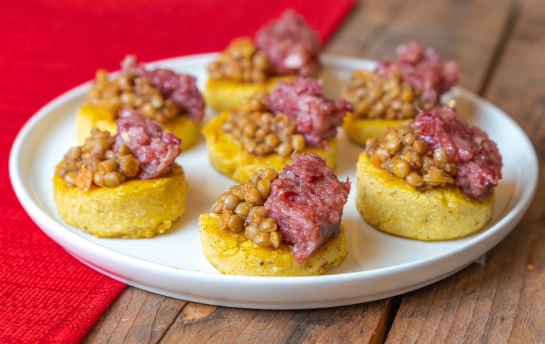 Cotechino and polenta canapés
