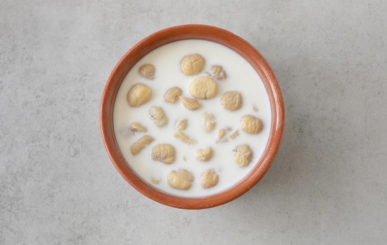 Creamy Chestnut Soup, step 1: dried chestnuts soaking in milk