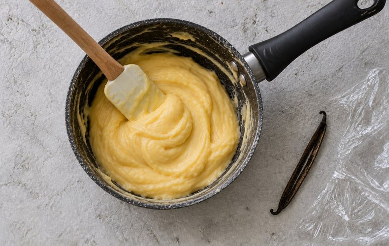 Croquembouche, step 5: filling the cream puffs with diplomat cream