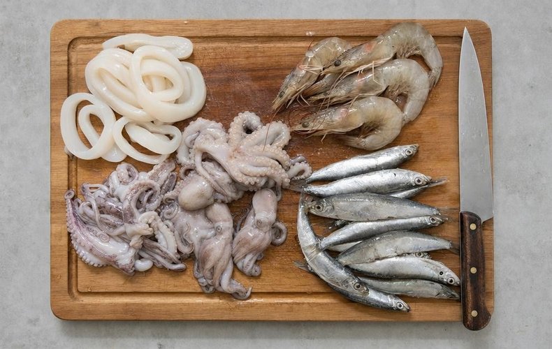 Fritto Misto di Pesce, step 1: cleaning the squid and cutting it into rings