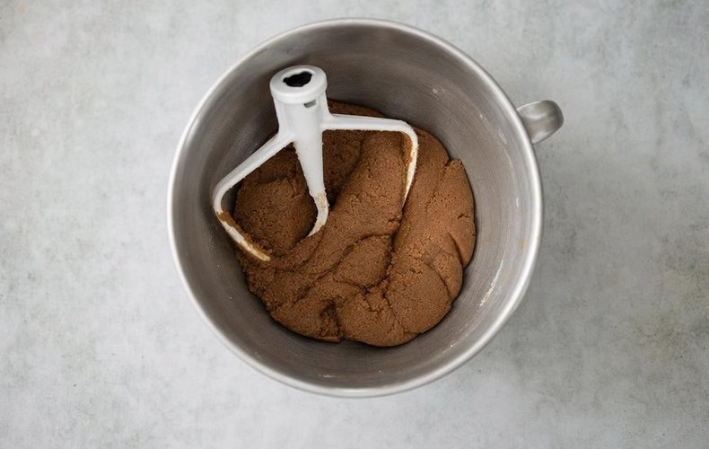 Gingerbread Cookies, step 1: the spiced dough in the bowl of a stand mixer
