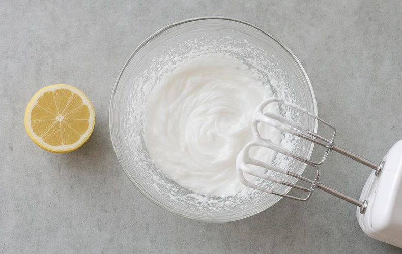 Gingerbread Cookies, step 4: whipping the egg white and sugar for the royal icing