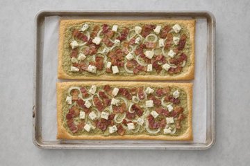 Gorgonzola and Bacon Savory Pie, step 4: golden savory pie out of the oven