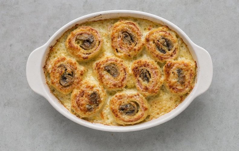 Ham and Mushroom Lasagna Pinwheels, step 8: the baked pinwheels, golden on top