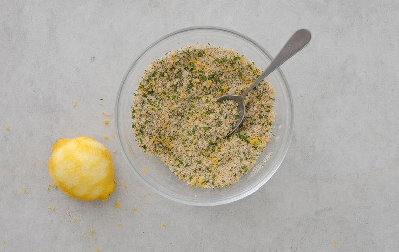Chopped herbs mixed with breadcrumbs and lemon zest