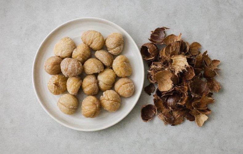Homemade Marrons Glacés, step 3: blanched chestnuts with the shell and inner skin removed