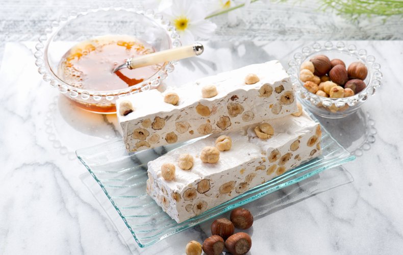 Homemade soft hazelnut torrone