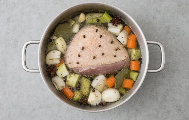 Honey Glazed Ham, step 2: adding the vegetables and water