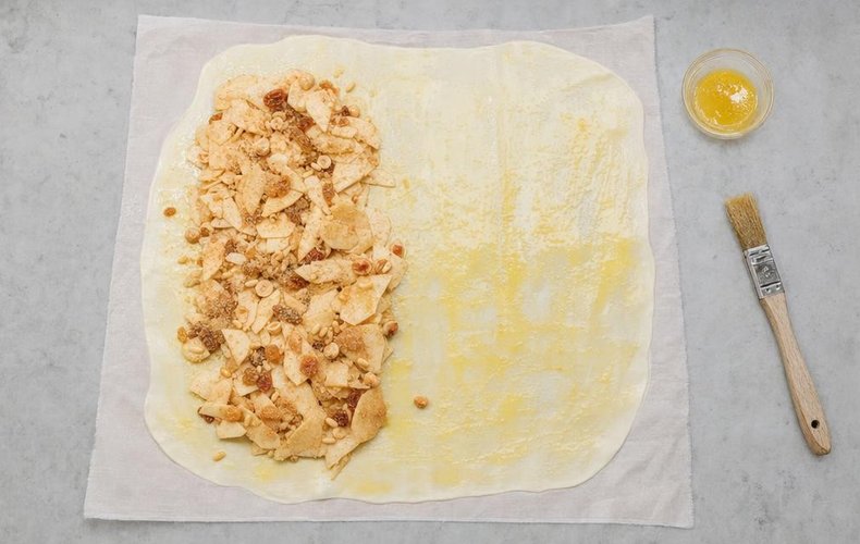 Iginio Massari's Apple Strudel, step 7: apple filling spread over the buttered dough
