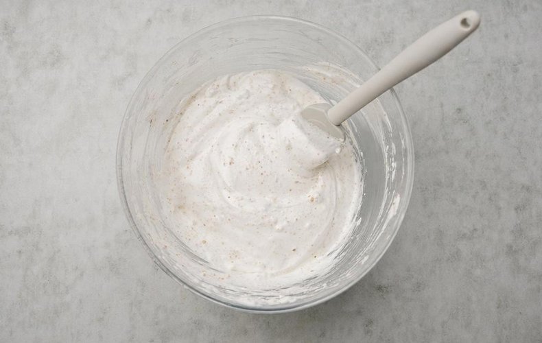 Laskonky Christmas Cookies, step 2: folding the meringue into the walnut mixture