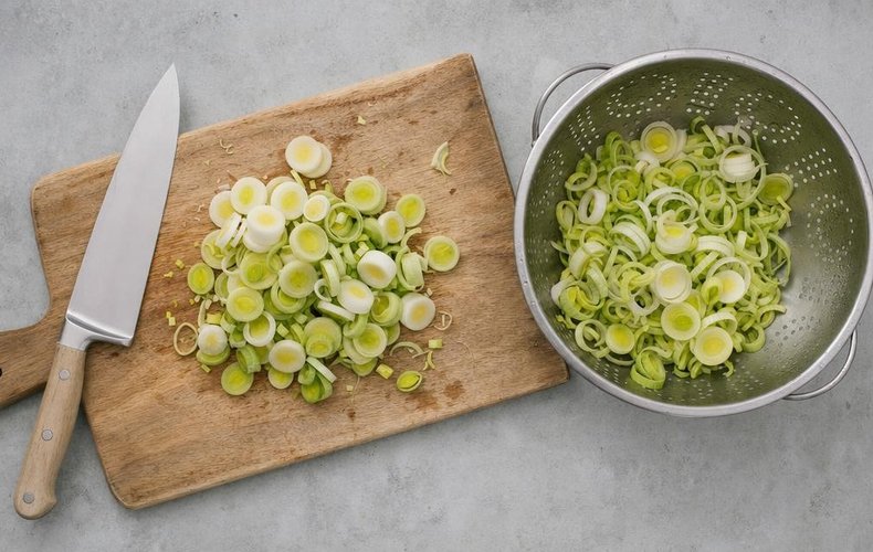 Leek Savory Pie, step 1: leeks sliced into rounds