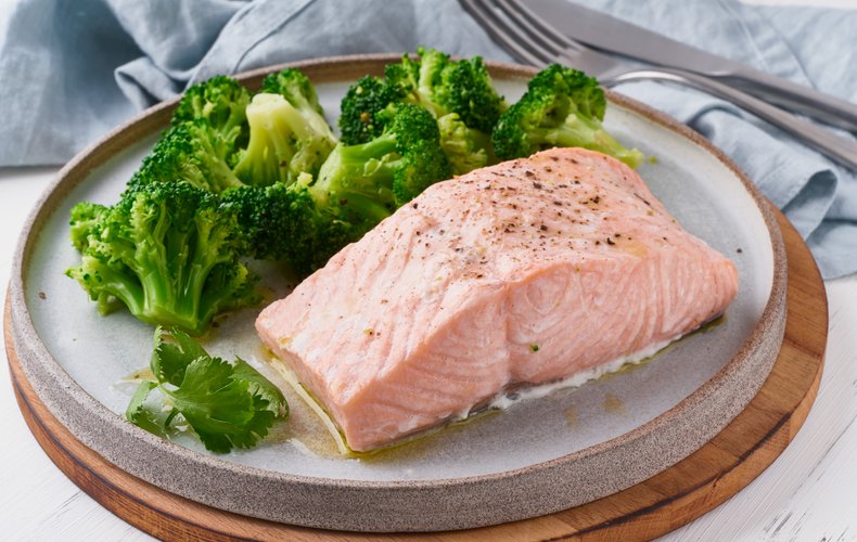 Light steamed salmon, ready to serve