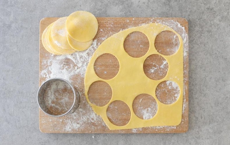 Mini Lasagna Cupcakes, step 4: rounds of fresh egg pasta cut with a round cutter