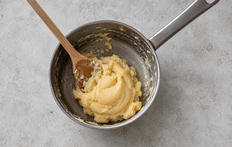 Mini Paris-Brest, step 1: making the choux pastry dough in the pot