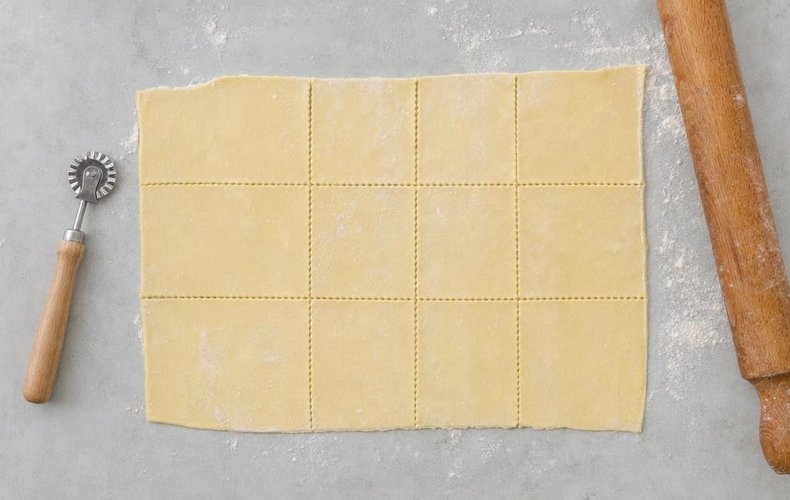Mushroom Puff Pastry Rolls, step 3: puff pastry rolled out and cut into rectangles