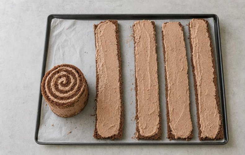 Rolling the strips of sponge into a large spiral