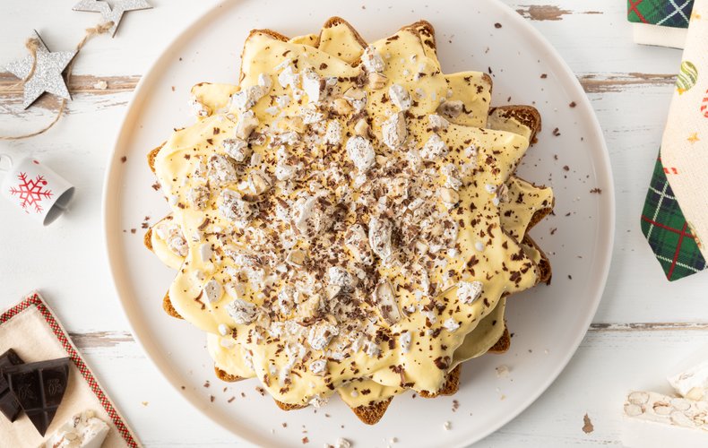 Pandoro tiramisu with mascarpone cream and torrone