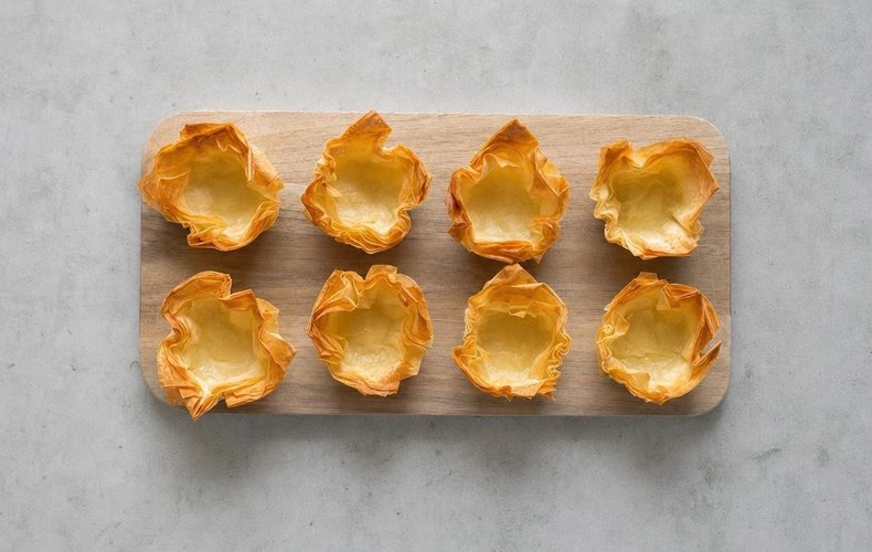 Phyllo Cups with Pumpkin, Speck and Taleggio, step 8: golden baked phyllo cups