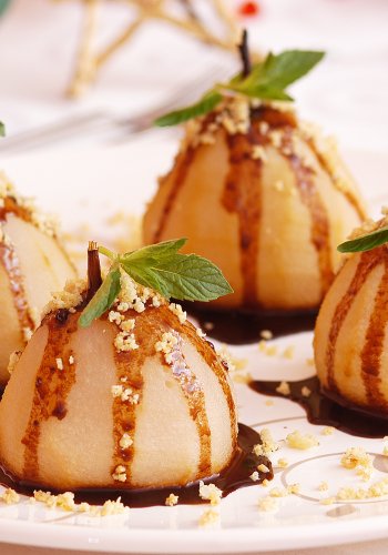Recipe Poached Pears with Coffee Caramel Sauce