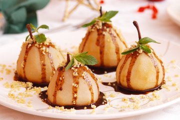 Recipe Poached Pears with Coffee Caramel Sauce