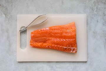Making potato-crusted salmon, step 1