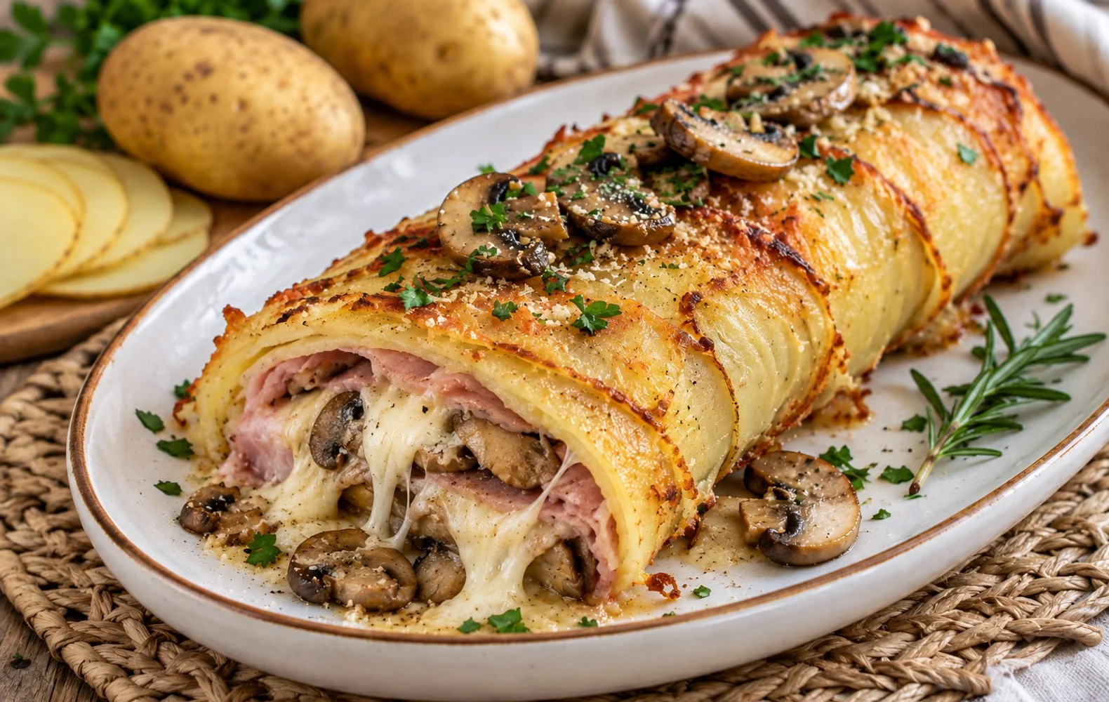 Potato, Mushroom and Scamorza Roll