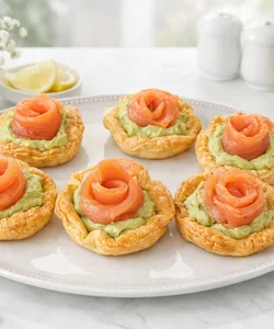 Recipe Puff Pastry Cups with Smoked Salmon Roses