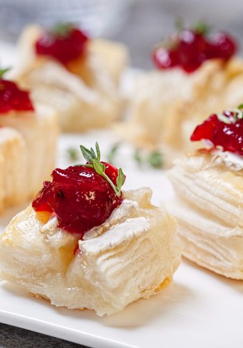Recipe Quick Mini Puff Pastry Bites with Brie and Cranberry Jam