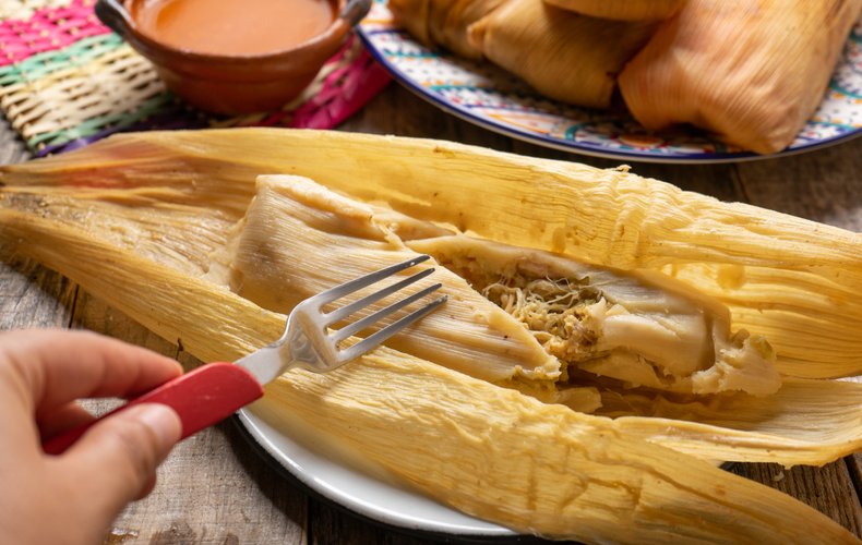 Mexican tamales with red chile pork filling