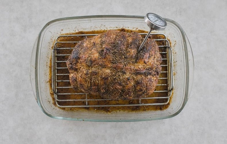 Roast Fresh Ham, step 4: the roast on a rack in the baking dish