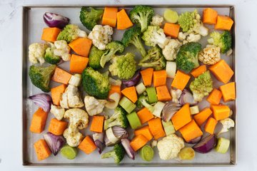 Roasted winter vegetables out of the oven