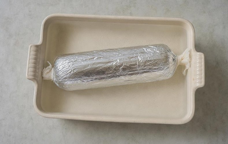 Rolled Chicken Meatloaf with Carrots and Spinach, step 4: wrapping the meatloaf for baking